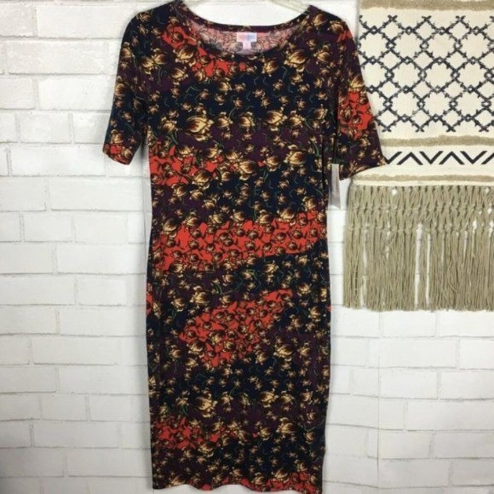 LuLaRoe Womens Floral Print Short Sleeve Midi Dress S Polyester/Spandex Blend
